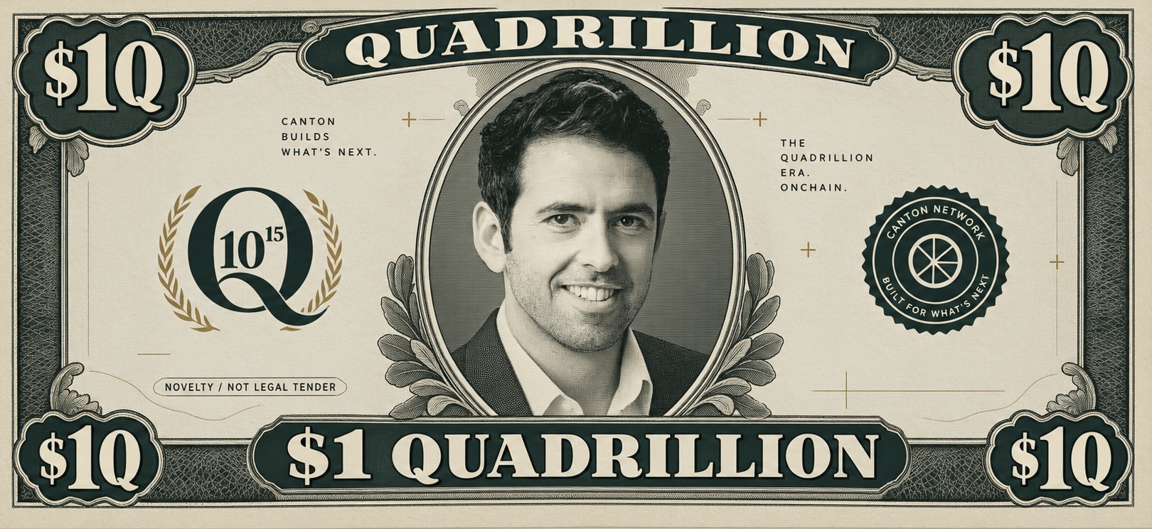 A fictional ten-dollar QUADRILLIONS novelty banknote